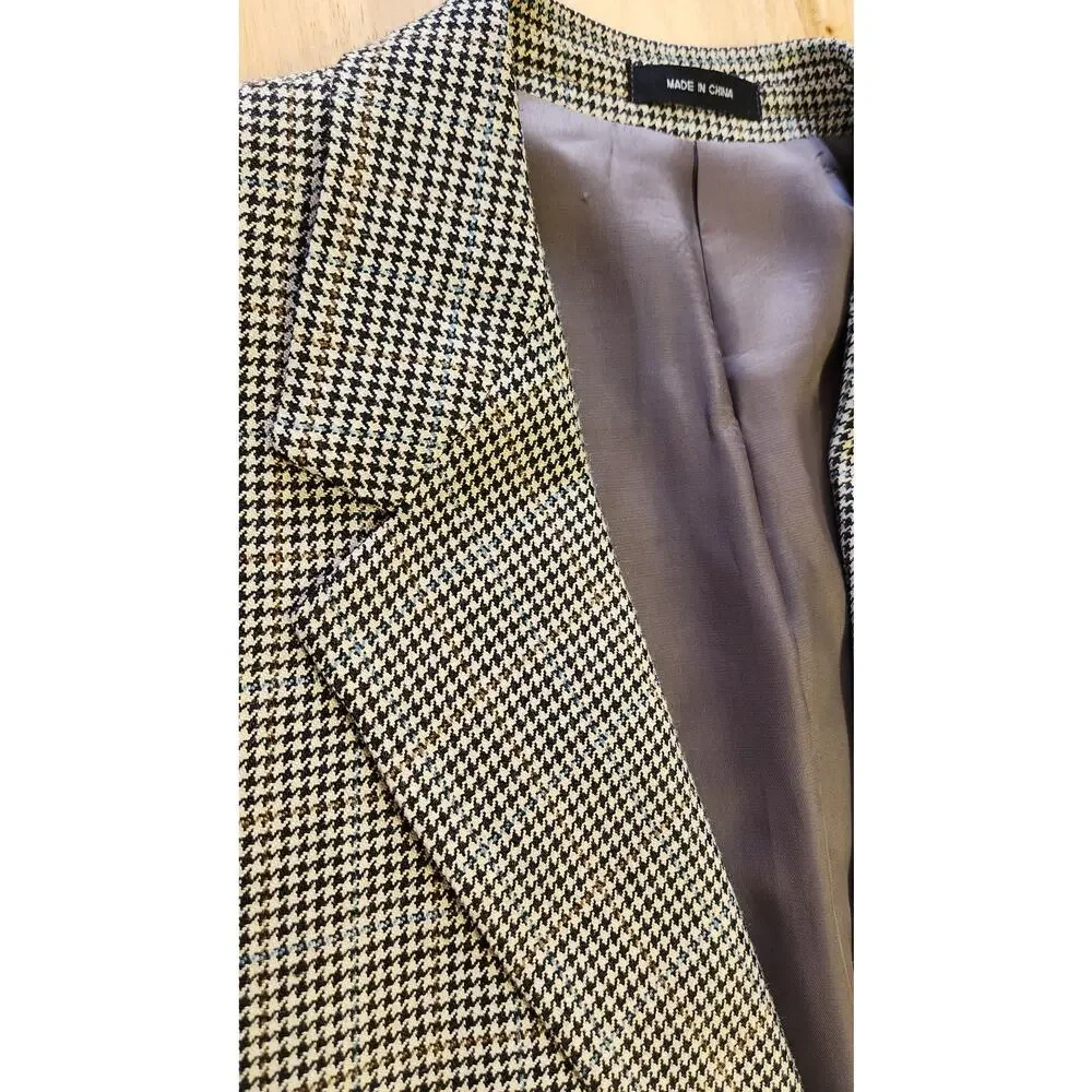 100% Silk Ralph Lauren Houndstooth 2 Button Blazer Sport Coat Men 42 Regular